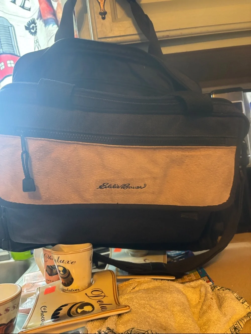 Eddie Bauer Black and Tan Laptop Briefcase with Front Flap